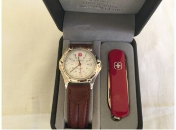 Wenger Swiss Army New Watch And Pocket Knife Set - Leather Strap - In Box - GRADUATION!