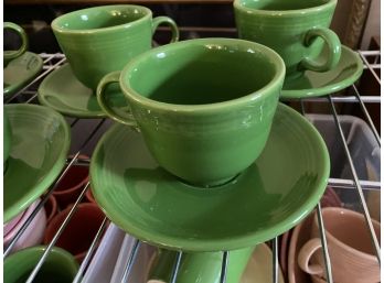Fiesta Ware Green Cups And Saucers (5)