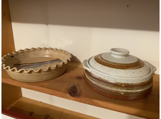 Signed Pie Plate And Tortilla Warmer Pottery