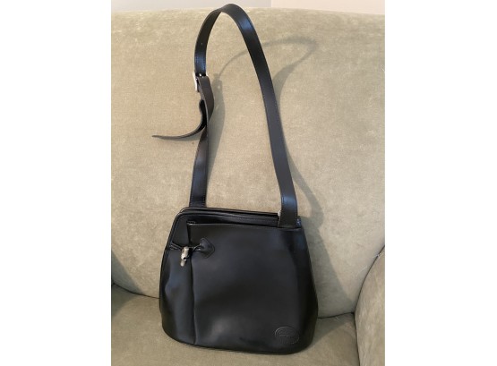 Longchamp France Black Leather Shoulder Bag