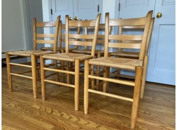 Set Of Six Rush Seat Wood Chairs