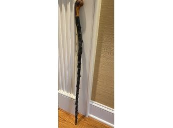 Carved Walking Stick With Brass Tip