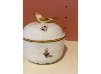 Henrend Porcelain Sugar Bowl With Bird Finial, Appr 4' Tall.