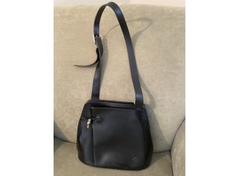 Longchamp France Black Leather Shoulder Bag