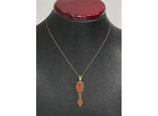 18K Yellow Gold & Coral Hanging Pendant & Necklace      R13