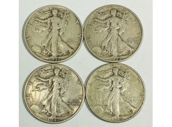 Group Of (4) US Silver Liberty Walking  Half Dollars   1937 , 1939, 1942 , & 1945         F5