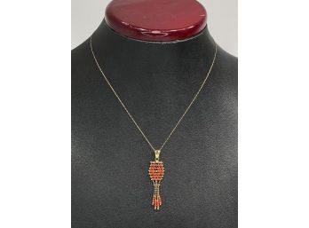 18K Yellow Gold & Coral Hanging Pendant & Necklace      R13