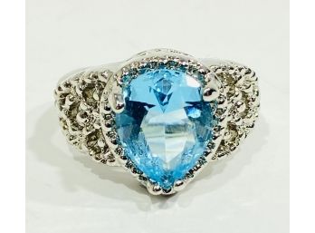Sterling Silver & Blue Topaz Ring  - Pear Shape -     C1