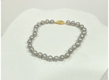 14K Yellow Gold & Gray Pearl Bracelet      H7