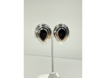 Pair Of Large Vintage Sterling Silver & Black Onyx Earrings            Q1