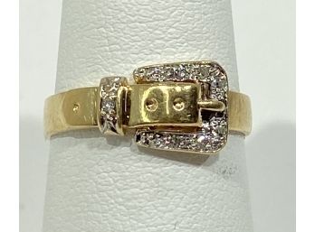 14K Yellow Gold & Diamond Buckle Ring         K12