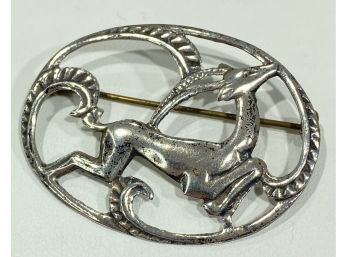 Vintage Art Deco Sterling Silver Leaping Stag Pin           Q2