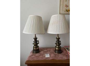 2 Metal Table Lamps With Pleated Shades