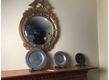 Nautical Wall Mirror And Pewter Commemorative Plates