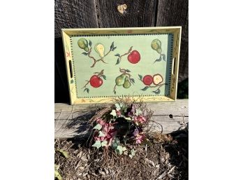 Hand Painted Serving Tray And Wreath