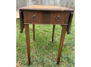 Vintage French Country Style  Drop Leaf Leather Top Side Table.  Cute Little Table