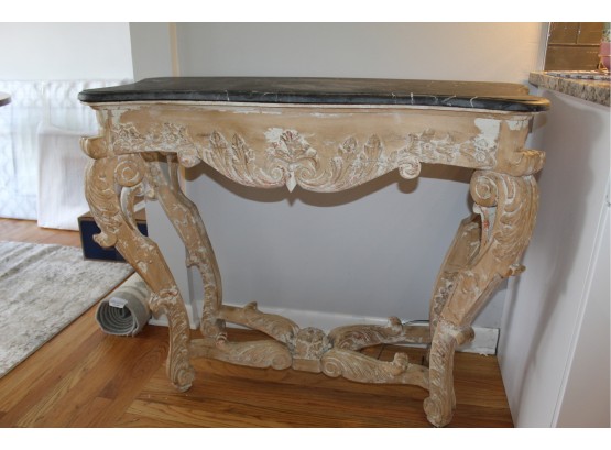 Serpentine Shaped Stone Top Console Table