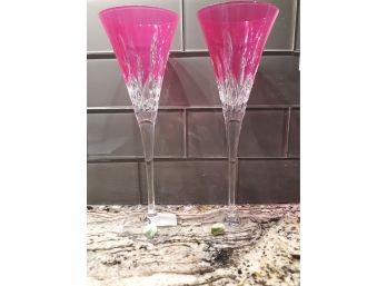 Waterford Crystal Lismore Pops Pink Toasting Flute Pair