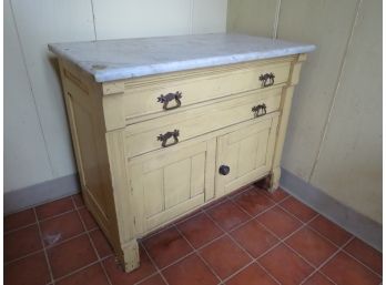 Vintage Yellow Paint Dry Sink Cabinet With Marble Top