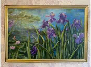 Signed Francesca Framed Painting Of Irises