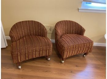 Pair Upholstered Low  Chairs On Casters