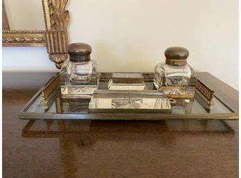 Brass And Glass Inkwell