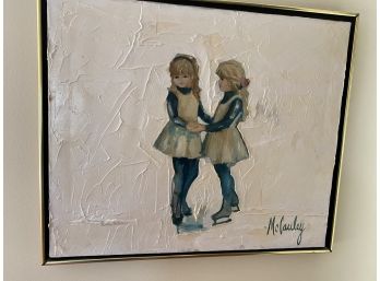 Signed McCauley Framed Young Girls Ice Skaters Painting