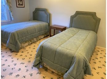 Pair Of Upholstered Twin Headboards And Night Stand
