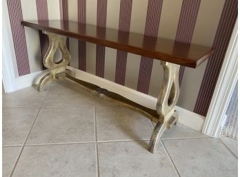 Wood Top Silver Tone Painted Bench