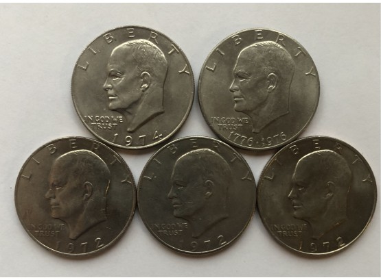 5 Ike Dollars 1 Bicentennial, 3 1972s, 1 1974
