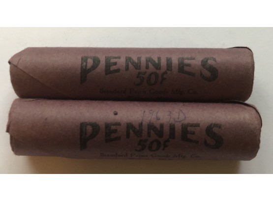 2 Rolls Of Pennies (50 Pennies In Each Roll)