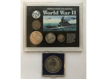 WWII Coin Collection In Nice Holder And Apollo 8 Piece (See Description)
