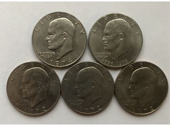 5 Ike Dollars 1 Bicentennial, 3 1972s, 1 1974