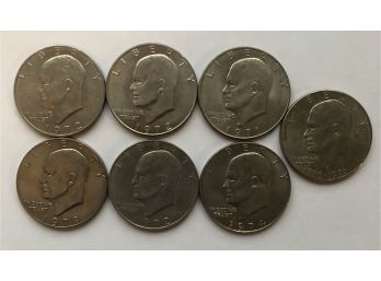 7 Ike Dollars Dated Bicentennial, 1971, 1972, 1974, 1972, 1972, 1978