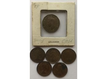 Canadian Pennies Dated 1943, 1953, 1954, 1960, 1961, 1962