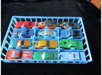 12 Die Cast Toy Cars, 10 Hot Wheels, 2 Johnny Lightnings, With Holder