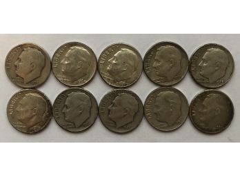 10 Roosevelt Dimes Various Dates (all 90 Silver)