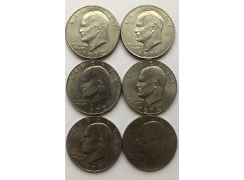 6 Ike Dollars Dated Bicentennial, 1971, 1972, 1972D, 1974, 1978