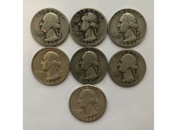 7 Washington Quarters 1937, 1943, 1946, 1952, 1953 D, 1963, 1964