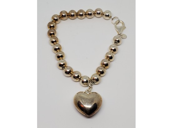 Beautiful Sterling Silver Heart With Beads Bracelet - Italy