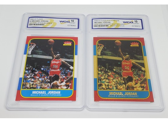 Pair Of Incredible 1996 Fleer Michael Jordan Insert Cards Graded 10 Gem Mint