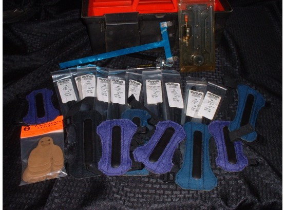 A Large Lot Of Archery Items ~ Including 10 NEW Bow Strings ~ Wrist Guards ~ 10 Bateman Finger Tabs & More