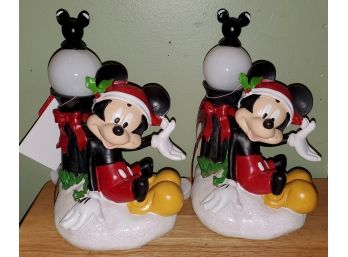 Pair Of Brand New Disney Mickey Mouse Holiday Garden Statues