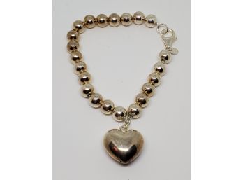 Beautiful Sterling Silver Heart With Beads Bracelet - Italy