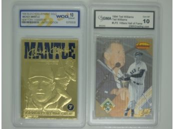 Lot Of 2 Graded Baseball Cards ~ 1996 Mickey Mantle 23KT Gold ~ 1994 Ted Williams LP2 Hitters Hall Of Fame