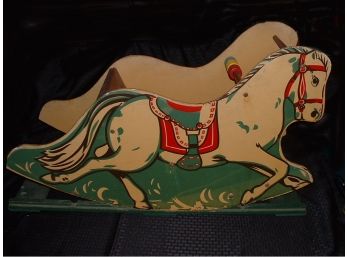 Vintage 1950's Wood Panel Rocking Horse Rocker Toy Child's Antique Great Litho Graphics & Shape