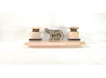 Roma Marble With Metal 'She-wolf With Romulus And Remus' Figurine