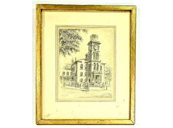 Antique • YALE • 1919 • Sheffield Hall • Carbon Crayon Drawing By Theodore Diedrickson