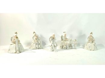 Vintage French Colonial Orchestra Figurines-White W Gold Trim-Provincial Musicans-Victorian Figurines Playing