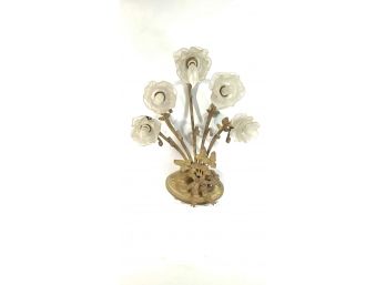Vintage • Brass And Frosted Glass Floral Wall Light Sconce